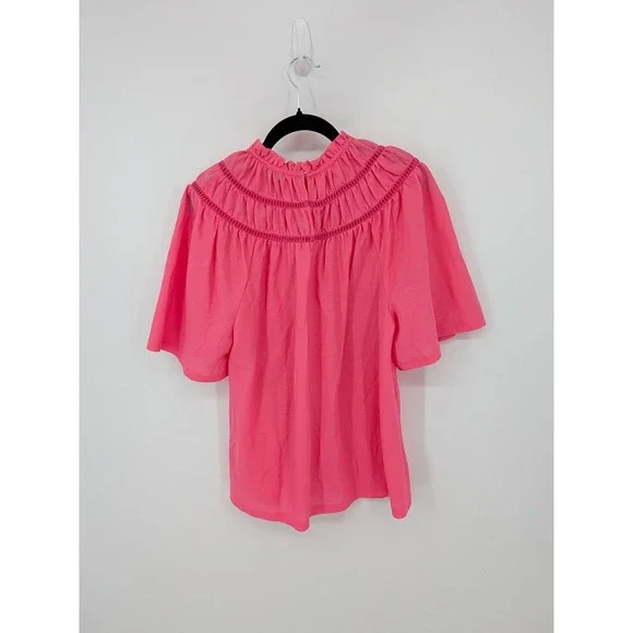 Ann Taylor Blouse Ruffle Top Womens Medium Pink Flutter Sleeve Blouse Girly - Picture 5 of 8